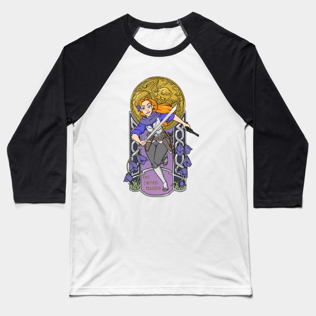 The Sword Maiden Art Nouveau Baseball T-Shirt by AcornInk